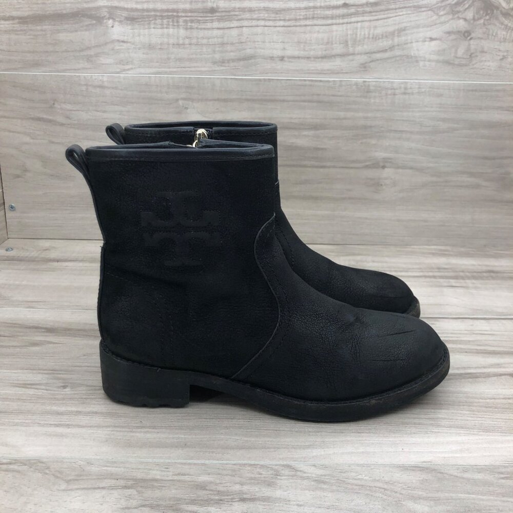 Tory Burch Simone Ankle Boots Women's 6 Black Leather Side Zip Booties
